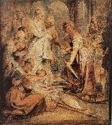 Peter Paul Rubens Aklixi standing between her daughters oil painting reproduction